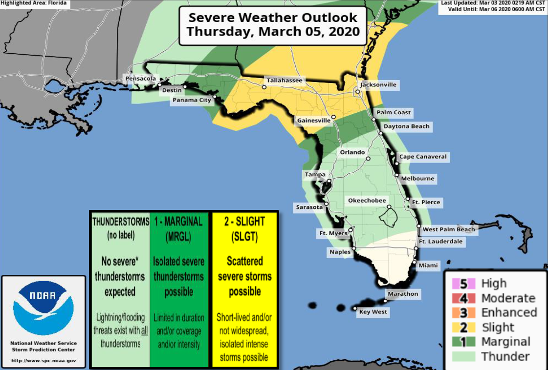 Severe Weather Outlook for Thursday, March 5, 2020